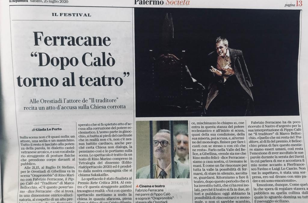 Giulia Lo Porto per La Repubblica intervista Fabrizio Ferracane e il teatro